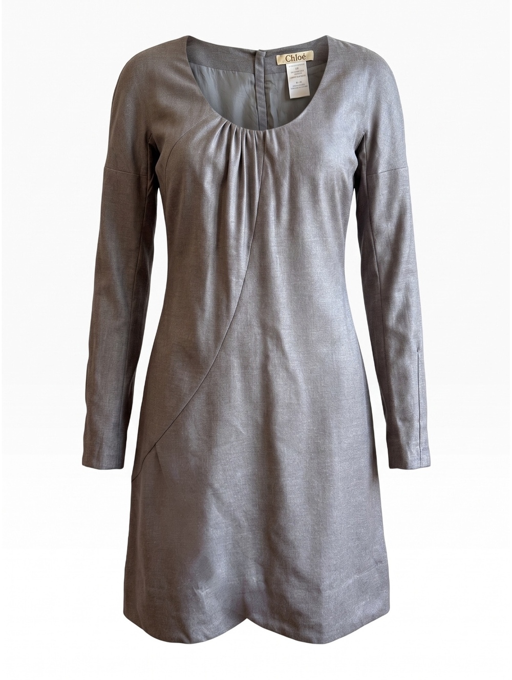 Chloé FW 07 Asymmetrical Paneled Silk-Wool Dress FR 36
